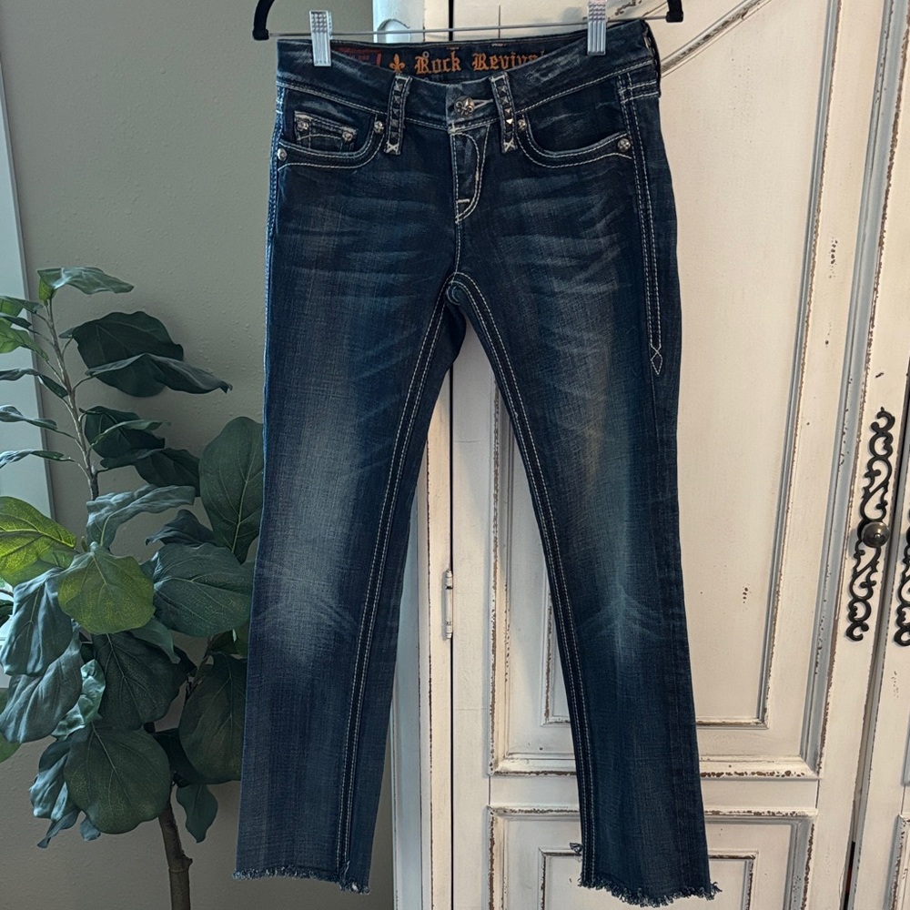 Rock Revival Cecilia Straight Jeans Blue Denim Womens Size 26 Studded Pockets